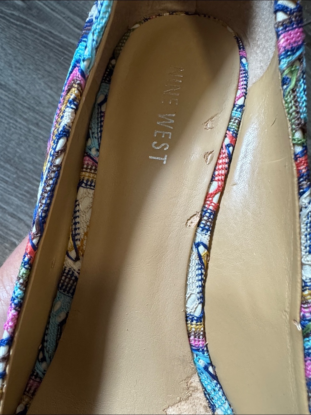 Nine West Multicolor Chevron Peep-Toe Wedge Pumps - Picture 9 of 13